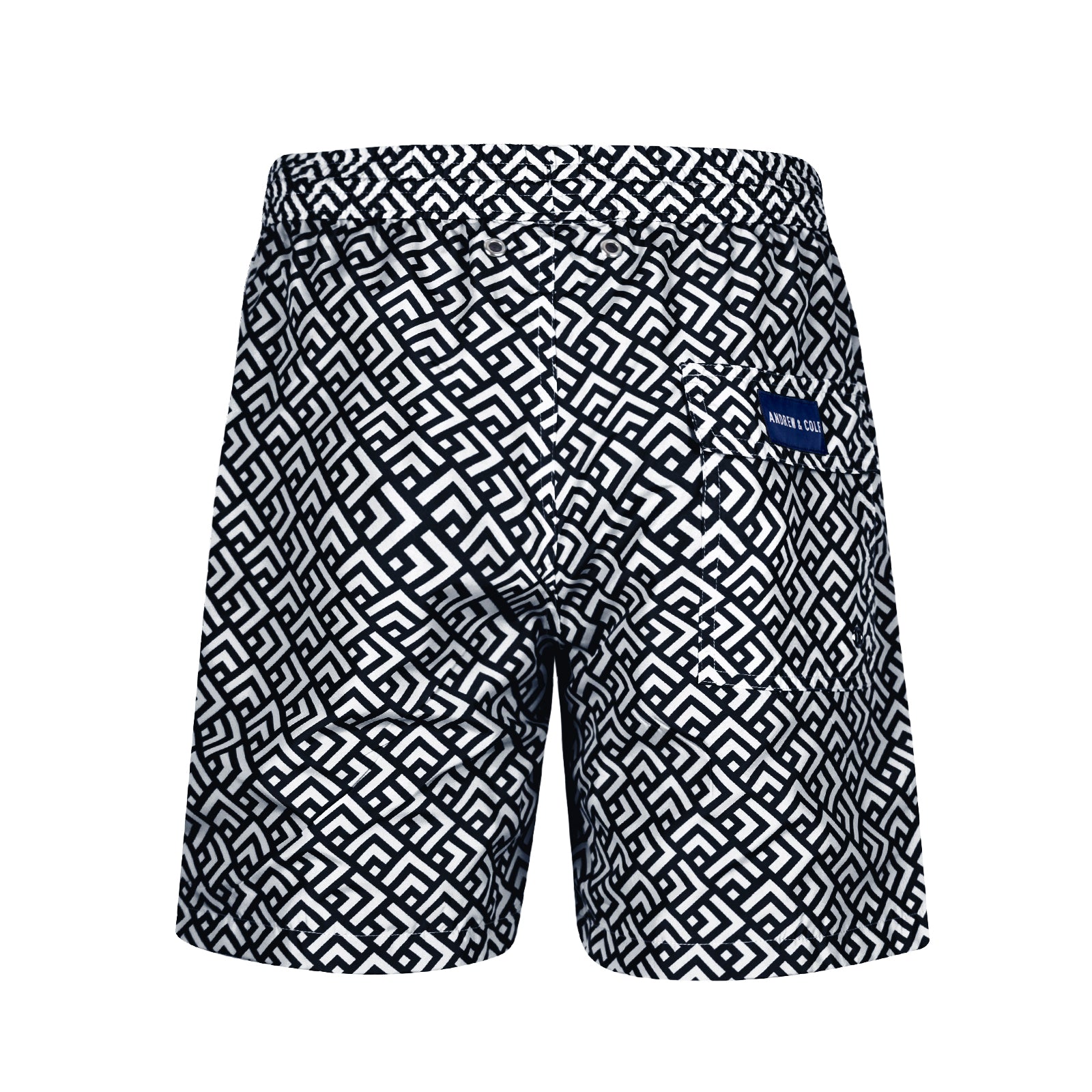 Dunkelblaue Badeshorts mit Muster Hintersicht Andrew&Cole