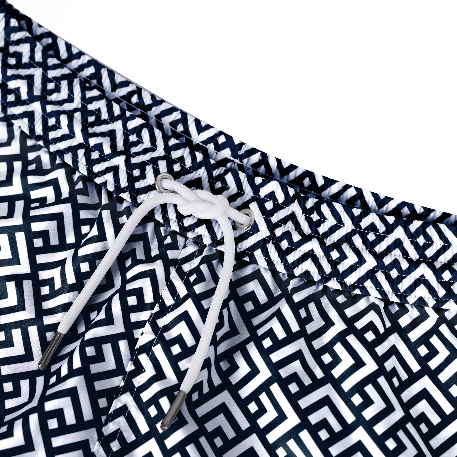 Dunkelblaue Badeshorts mit Muster Nahansicht Andrew&Cole