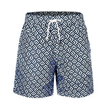 Dunkelblaue Badeshorts mit Muster Frontansicht Andrew&Cole