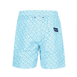 Hellblaue Badeshorts mit Muster Hinteransicht Andrew&Cole