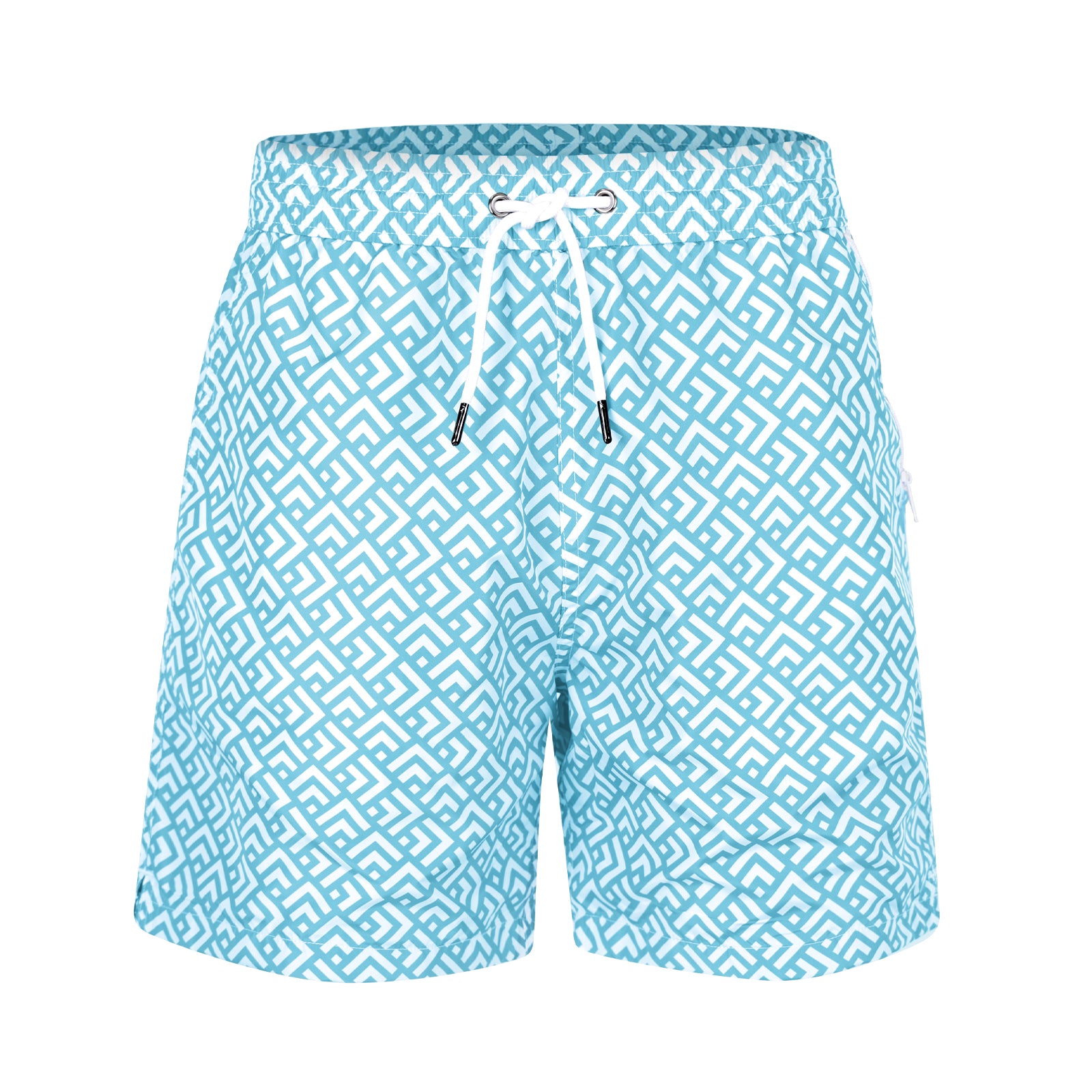Hellblaue Badeshorts mit Muster Frontansicht Andrew&Cole