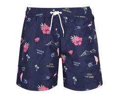 Dunkelblaue Badeshorts mit Muster Frontansicht Andrew&Cole