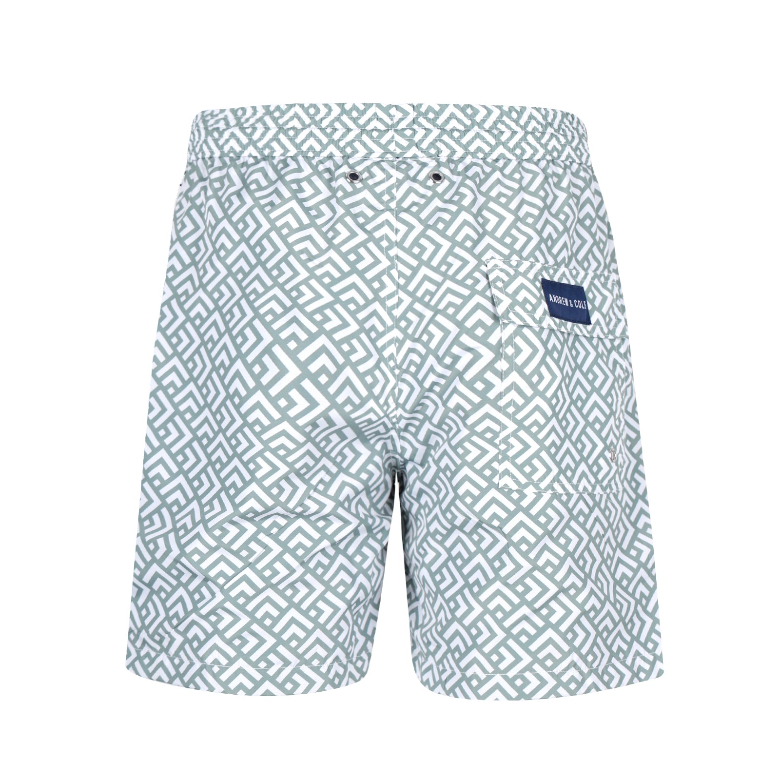 Olivgrüne Badeshorts mit Muster Hinteransicht Andrew&Cole