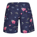Dunkelblaue Badeshorts mit Muster Hinteransicht Andrew&Cole