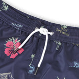 Dunkelblaue Badeshorts mit Muster Nahansicht Andrew&Cole